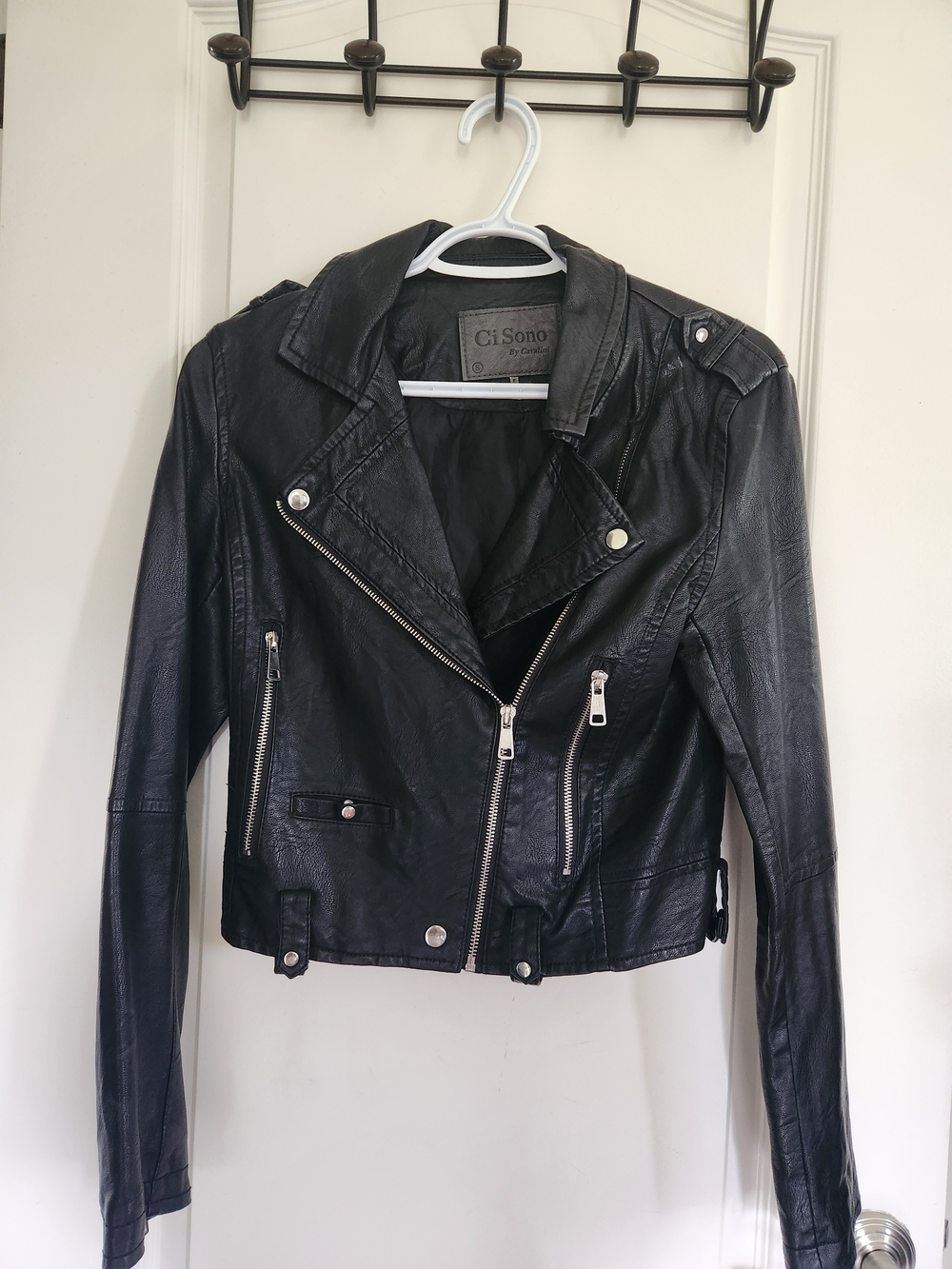 Ci Sono Black Faux Leather Moto Jacket with Silver Hardware